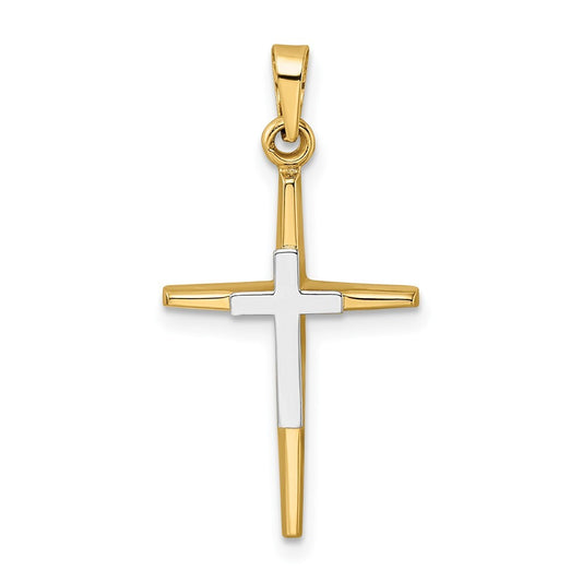 14k Two-tone Gold Polished Solid Double Cross Pendant for Women