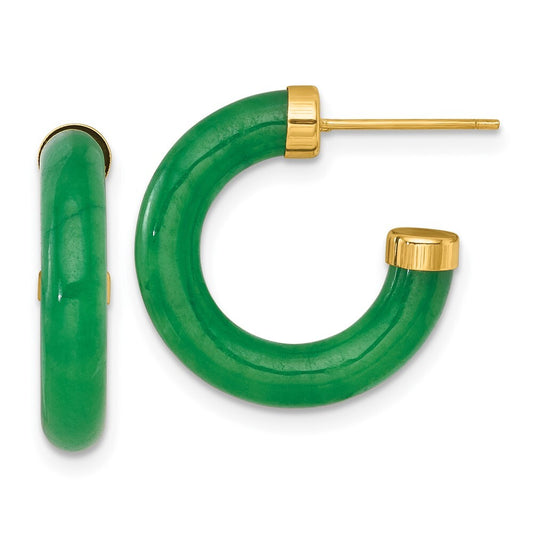 14k Yellow Gold Polished 3.8mm Jade C-Hoop Earrings Gift for Women