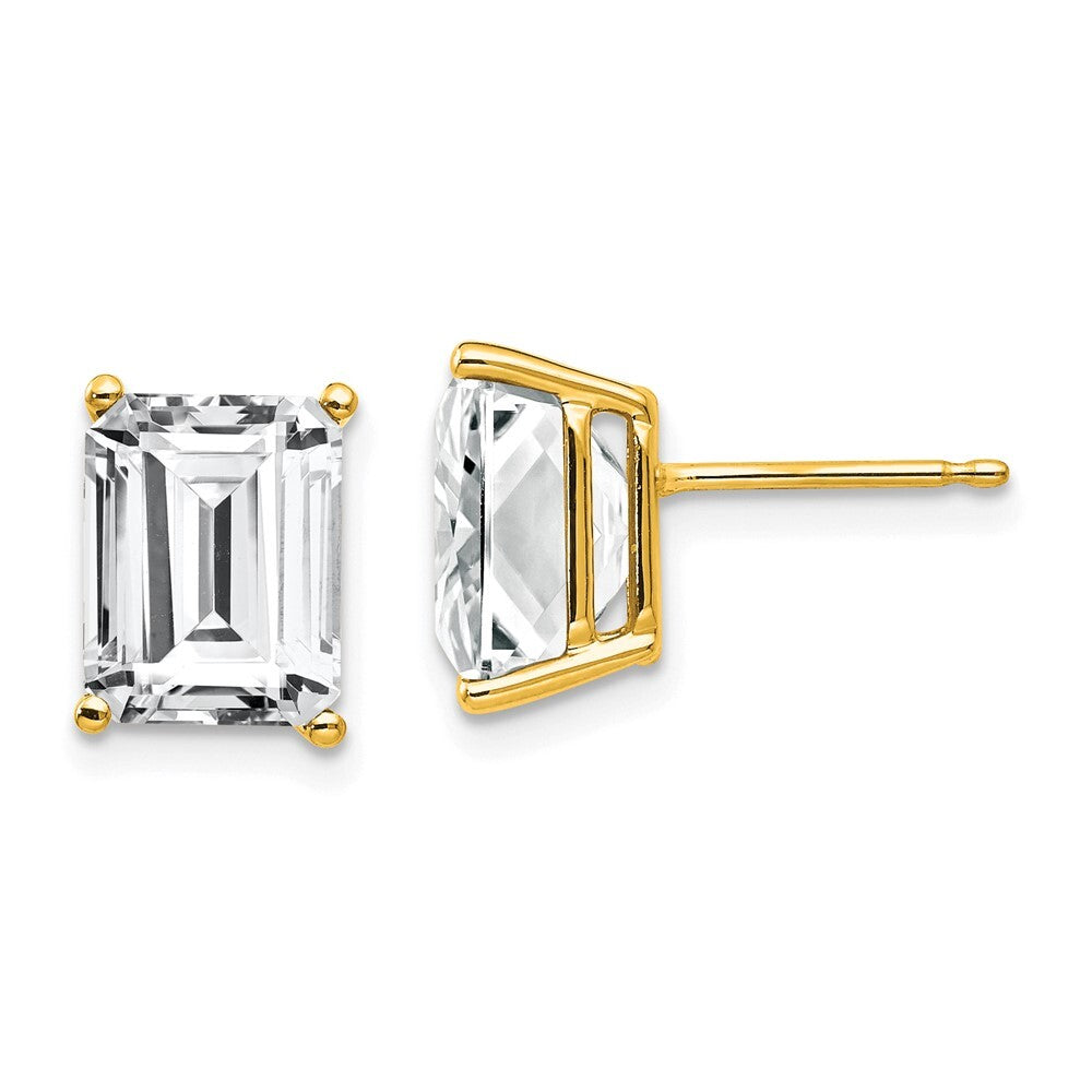 14k Yellow Gold 9x7mm Emerald Cut Cubic Zirconia Stud Earrings Gift for Women