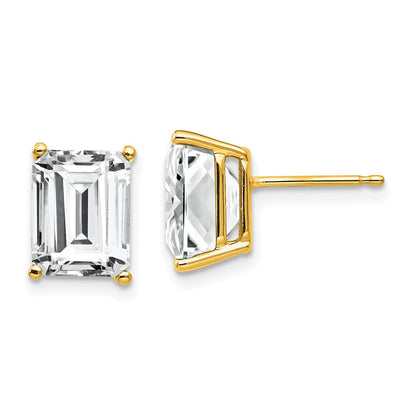 14k Yellow Gold 9x7mm Emerald Cut Cubic Zirconia Stud Earrings Gift for Women