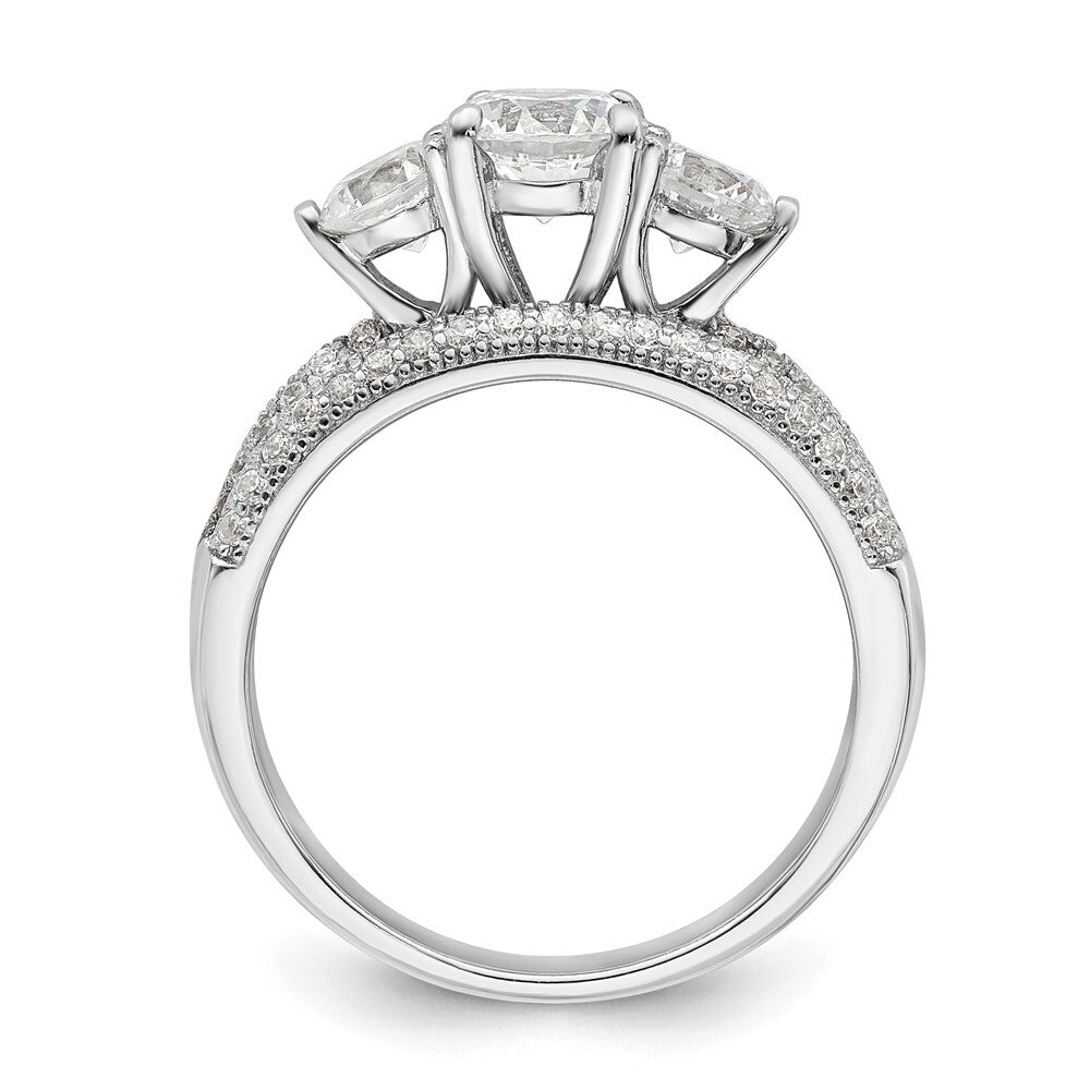 Sterling Silver Rhodium-plated CZ 3 Stone Pave Band Engagement Ring Set Size 8