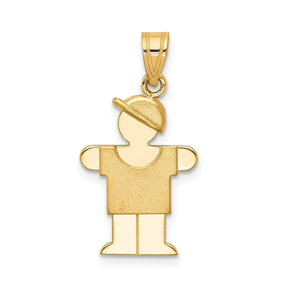 14k Yellow Gold Solid Engravable Boy with Hat on Right Charm Pendant for Women