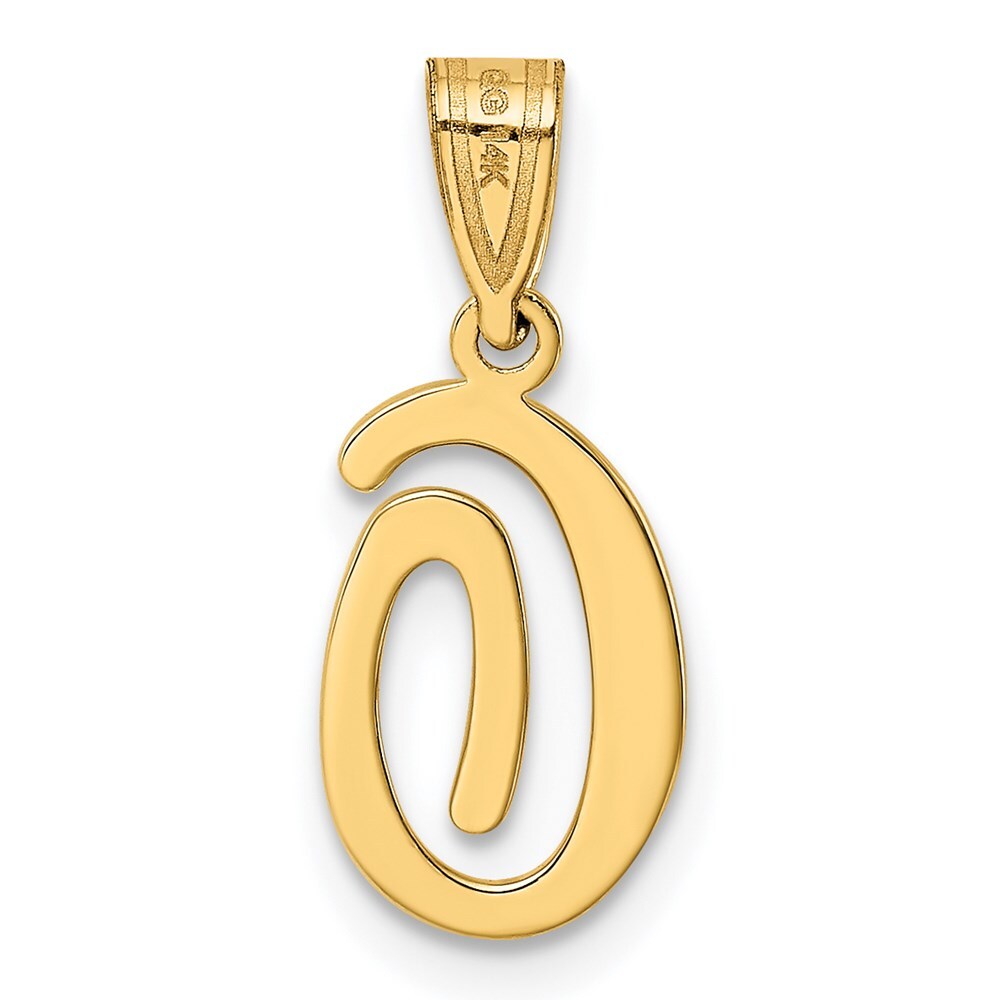 14k Yellow Gold Script Letter O Initial Pendant for Women