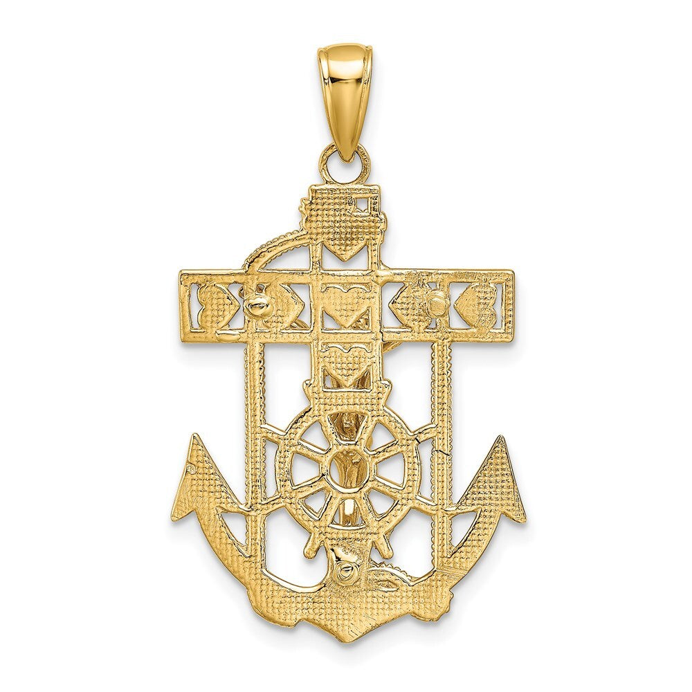 14k Yellow Gold Polished Textured Mariners Crucifix Pendant