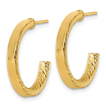 14k Yellow Gold Polished and Diamond-cut 3.00 x 20mm Tube C-Hoop Earrings