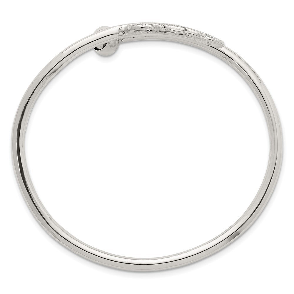 Sterling Silver Polished and Grooved Feather Bypass Cuff Bangle