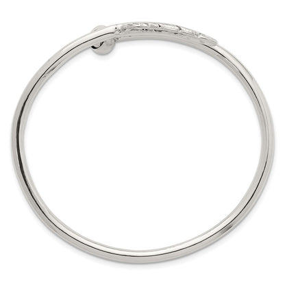 Sterling Silver Polished and Grooved Feather Bypass Cuff Bangle