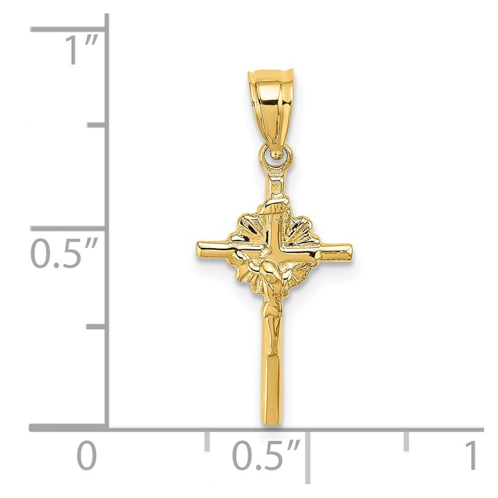 14k Yellow Gold 2-D Starburst Crucifix Charm Pendant for Women