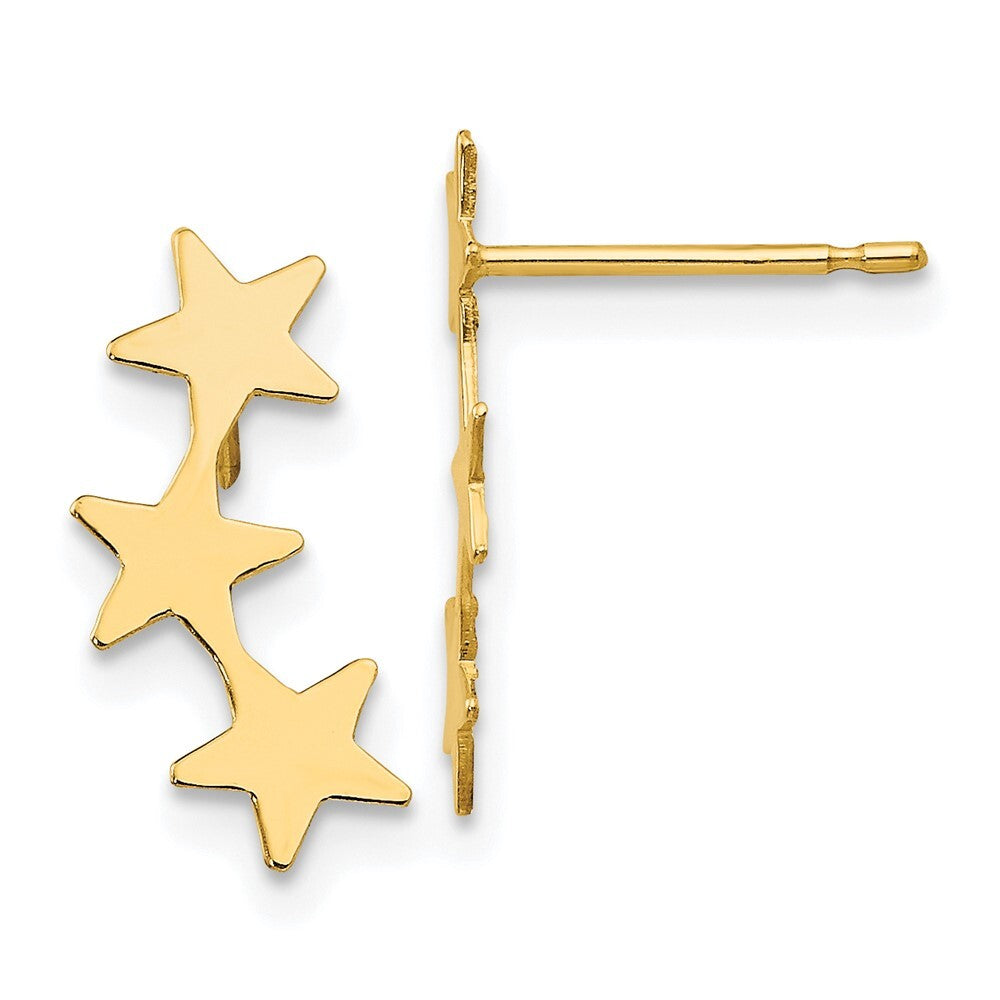 14k Yellow Gold Polished 3-Star Stud Earrings Gift for Women