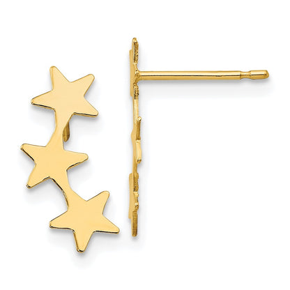 14k Yellow Gold Polished 3-Star Stud Earrings Gift for Women