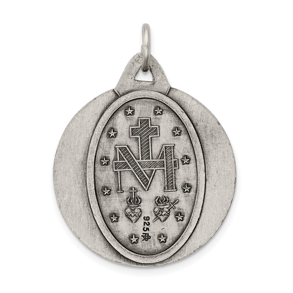 Sterling Silver Antiqued Miraculous Medal Pendant Holiday Gift for Women