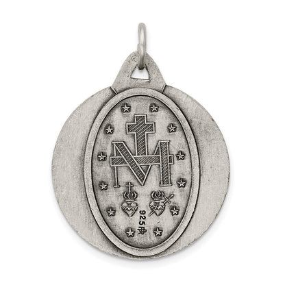 Sterling Silver Antiqued Miraculous Medal Pendant Holiday Gift for Women