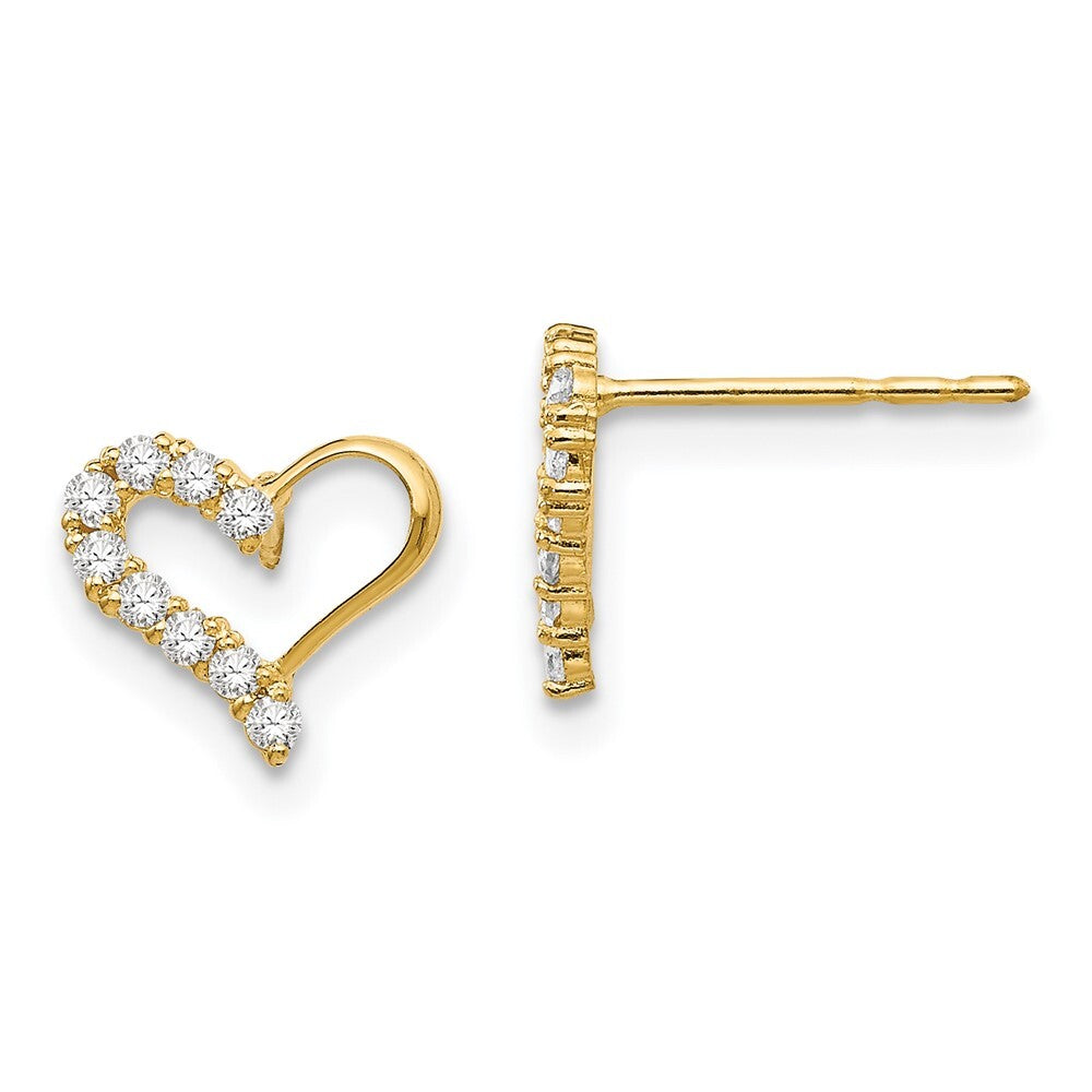14k Yellow Gold Cubic Zirconia Heart Stud Earrings Gift for Women