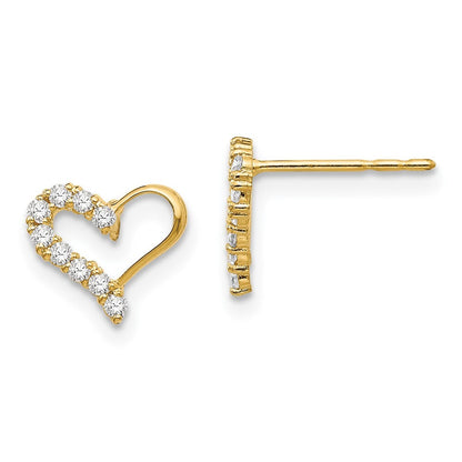 14k Yellow Gold Cubic Zirconia Heart Stud Earrings Gift for Women