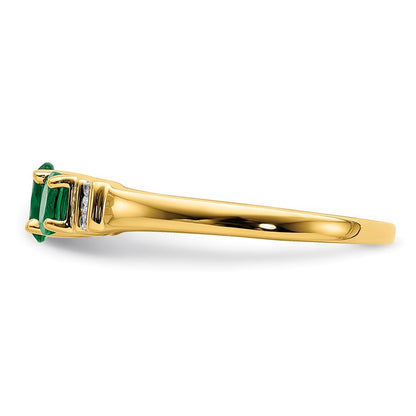 14K Yellow Gold Polished Triple Emerald and Diamond 3-stone Ring Size 7