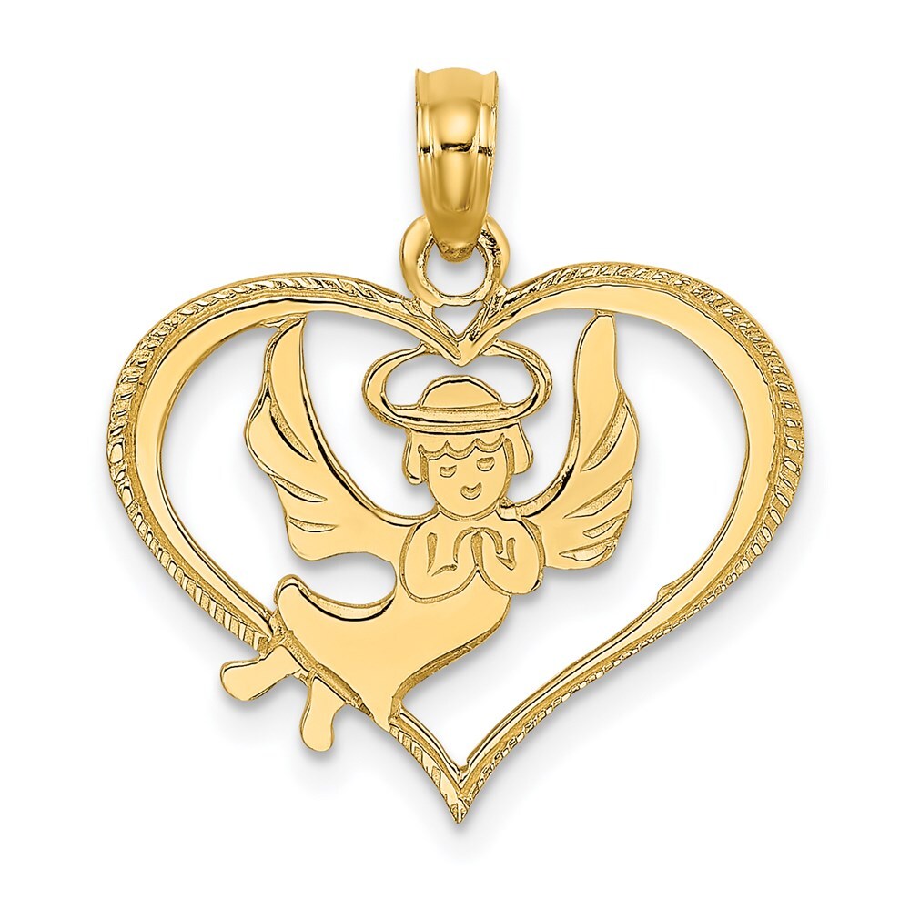 14k Yellow Gold Polished Angel In Heart Charm Pendant for Women