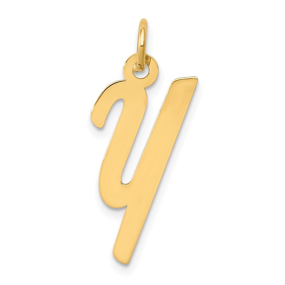 14k Yellow Gold Medium Script Letter Y Initial Charm Pendant for Women