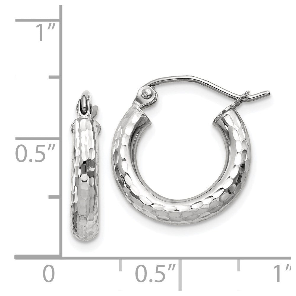 14k White Gold Diamond-cut 3mm Round Hoop Earrings Gift for Women