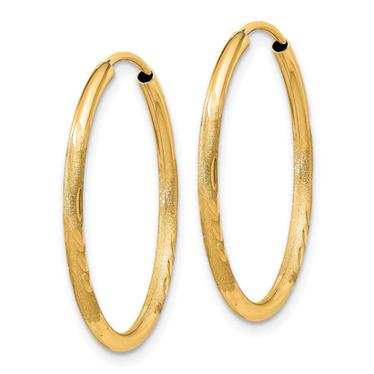 14k Yellow Gold 1.5mm Satin Diamond-cut Endless Hoop Earrings Gift for Women