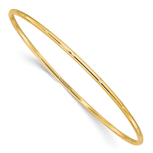 14k Yellow Gold Polished Diamond-cut 2.00mm Slip-on Round Bangle Bracelet