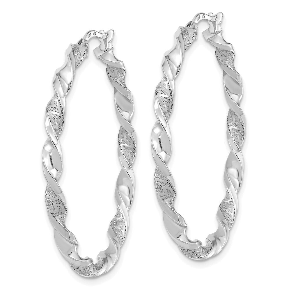 14k White Gold Polished and Textured Twisted Hoop Earrings Gift for Women