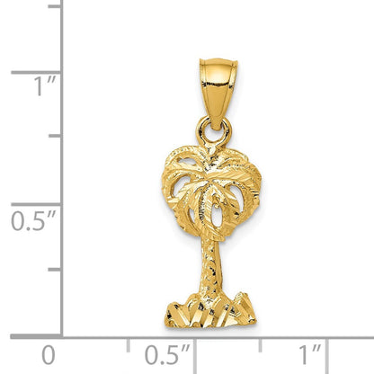 14k Yellow Gold Polished Diamond-cut Palm Tree Pendant for Women