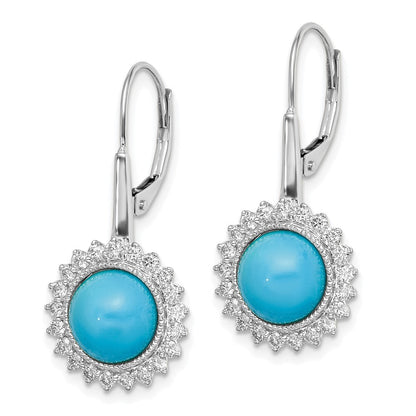 14k White Gold Turquoise and Diamond Leverback Drop & Dangle Earrings