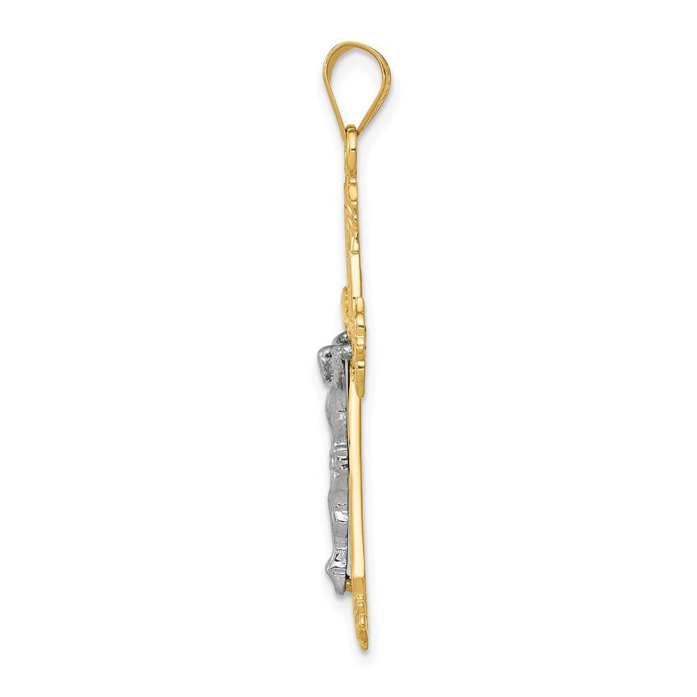 14k Two-tone Gold Diamond-cut Crucifix Pendant for Women