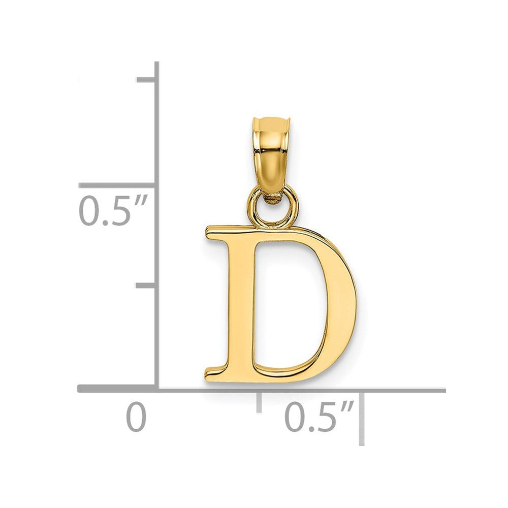 14k Yellow Gold Polished Block Letter D Initial Pendant