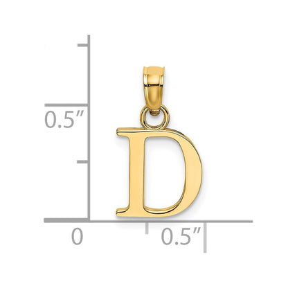14k Yellow Gold Polished Block Letter D Initial Pendant