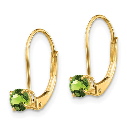 14k Yellow Gold 4mm Round August/Peridot Leverback Earrings Gift for Women