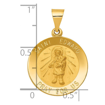 14k Yellow Gold Polished and Satin St Edward Medal Hollow Pendant