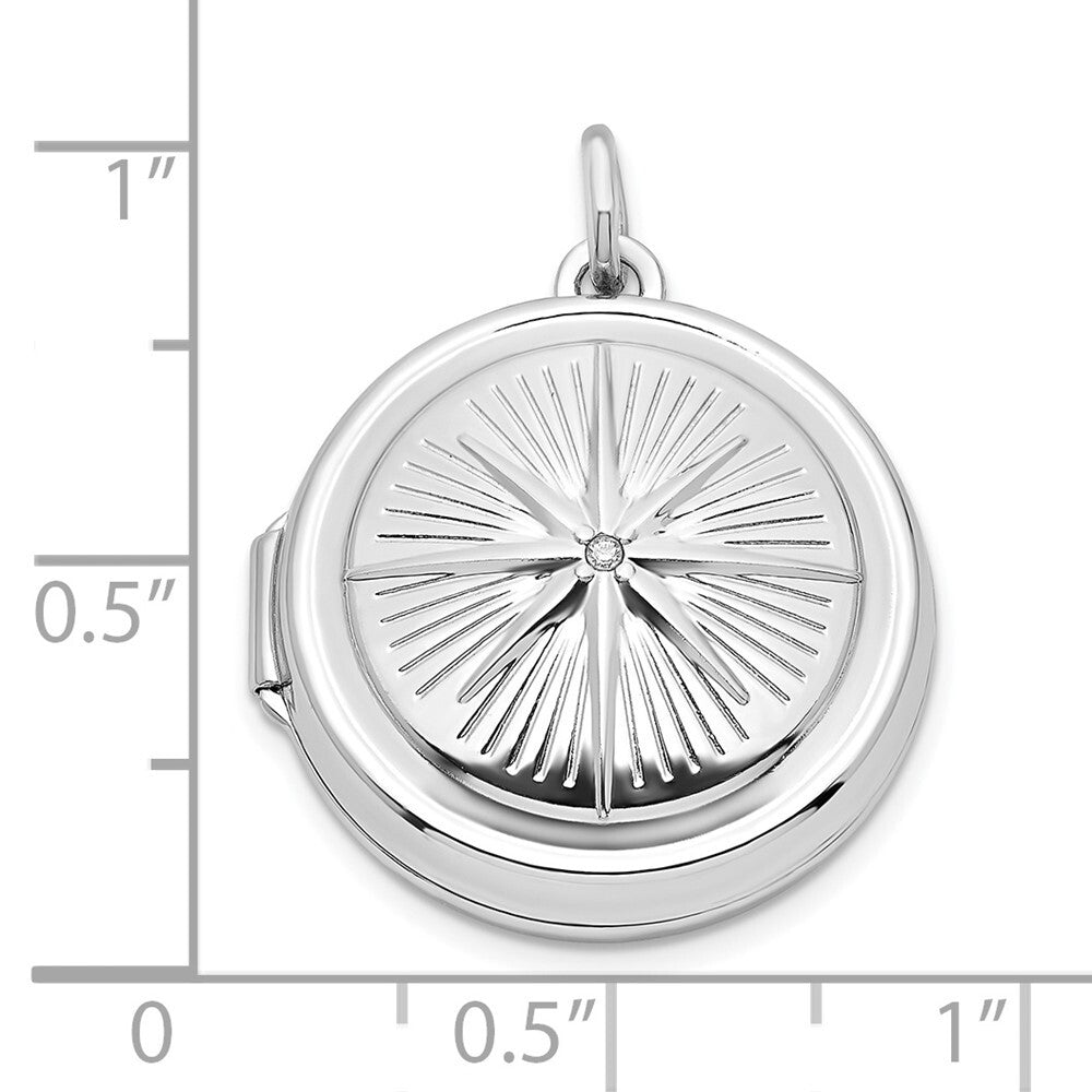 Sterling Silver Rhodium-plated Cubic Zirconia Compass 20mm Round Locket