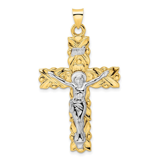 14k Two-Tone Gold Polished Solid INRI Crucifix Pendant