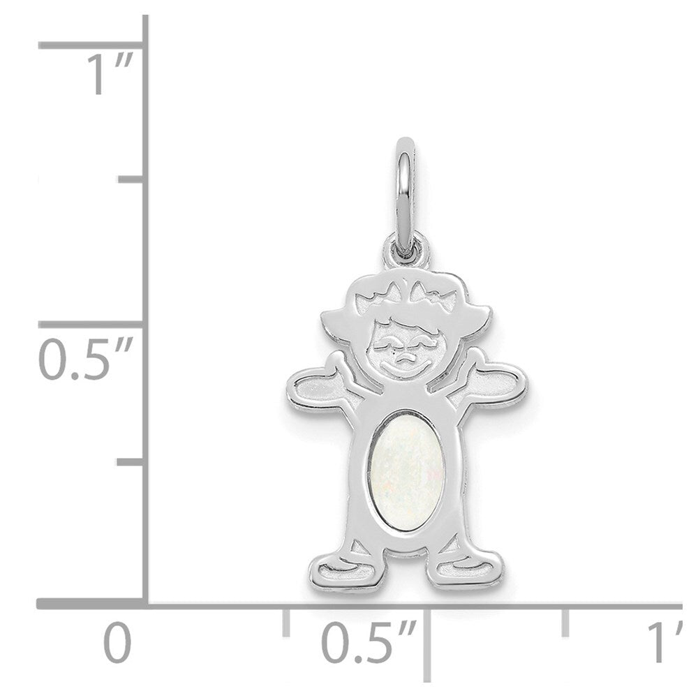 14k White Gold Girl 6x4 Oval Genuine Opal-October Pendant for Women