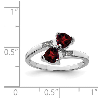 Sterling Silver Rhodium Garnet & Diamond Heart Ring Size 6