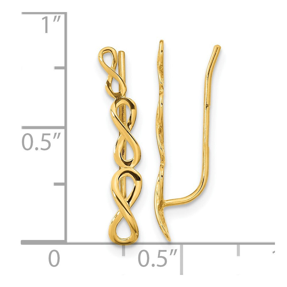 14k Yellow Gold Gold Polished Infinity Ear Climber Stud Earrings Gift for Women