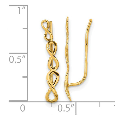 14k Yellow Gold Gold Polished Infinity Ear Climber Stud Earrings Gift for Women