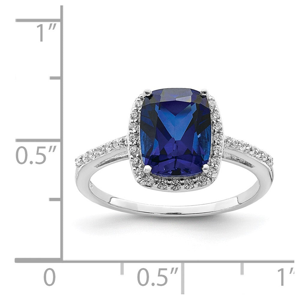 Sterling Silver Created Blue Sapphire and Cubic Zirconia Ring SZ 8