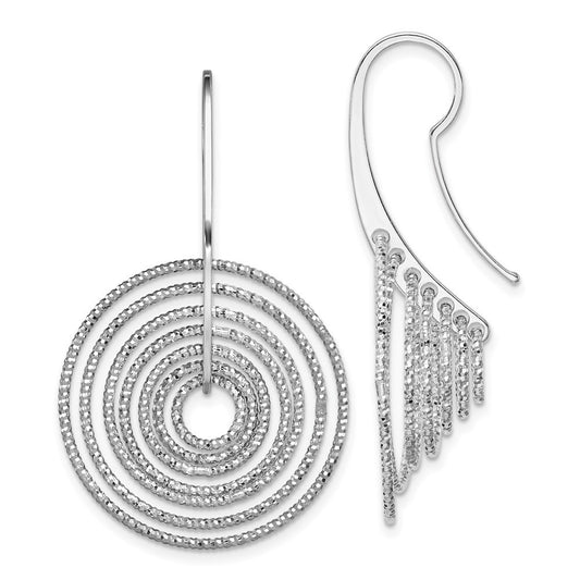 Sterling Silver Rhodium-plated Diamond-Cut Concentric Circles Dangle Earrings