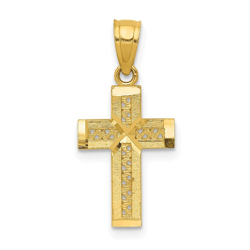 14k Yellow Gold Diamond-cut Cross X Center Pendant for Women
