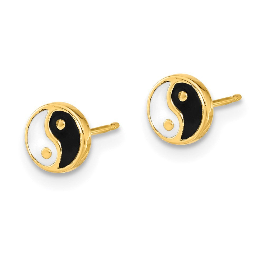 14k Yellow Gold Black/White Enamel Yin and Yang Earrings