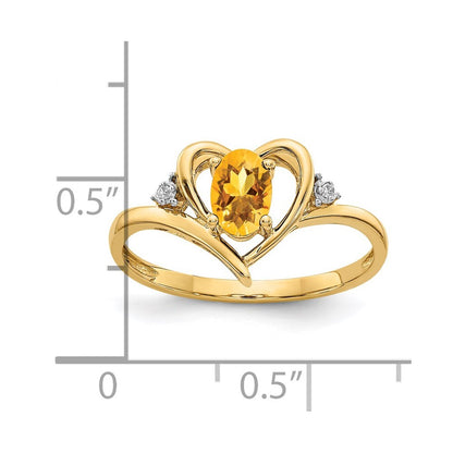 14K Yellow Gold Citrine and Diamond Heart Ring