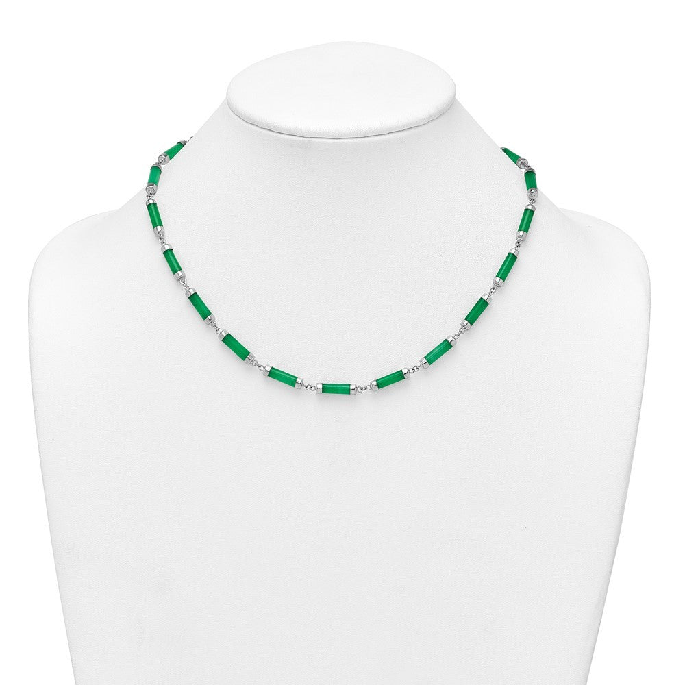 Sterling Silver Polished Jade Bars 16.75 Inch with 0.5 Inch Extension Necklace