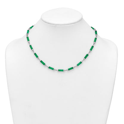 Sterling Silver Polished Jade Bars 16.75 Inch with 0.5 Inch Extension Necklace