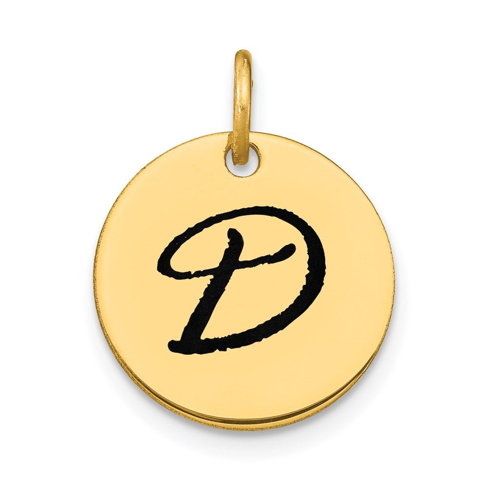 14k Yellow Gold Polished Black Enamel Letter D Initial Disk Charm Pendant