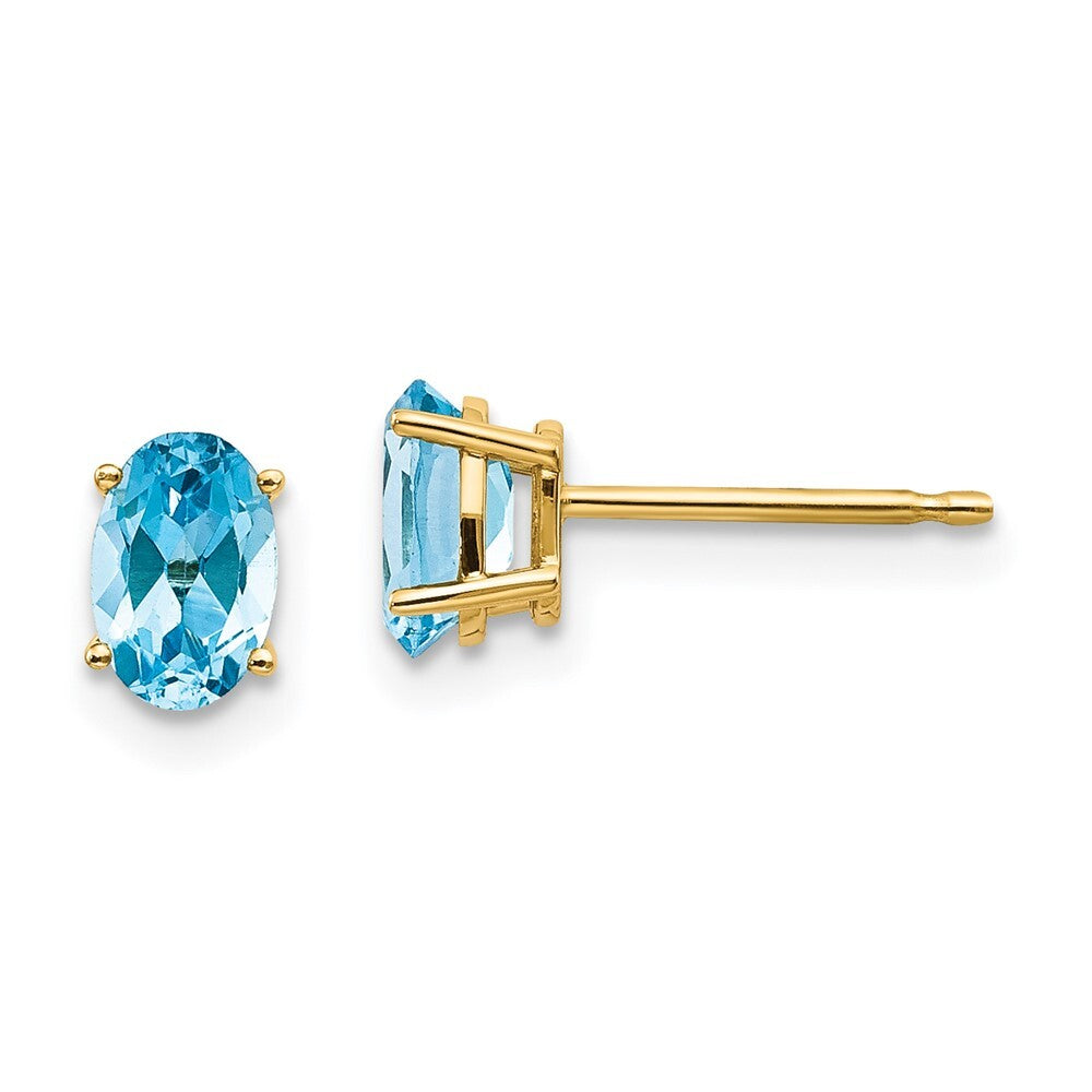 14k Yellow Gold 6x4 Oval December/Blue Topaz Stud Earrings Gift for Women