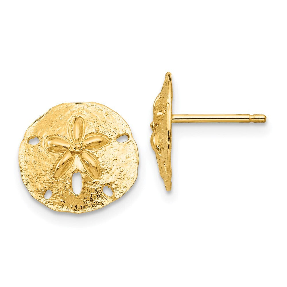 14k Yellow Gold Sand Dollar Stud Earrings Gift for Women