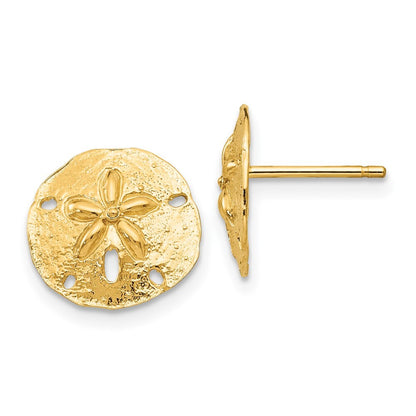 14k Yellow Gold Sand Dollar Stud Earrings Gift for Women