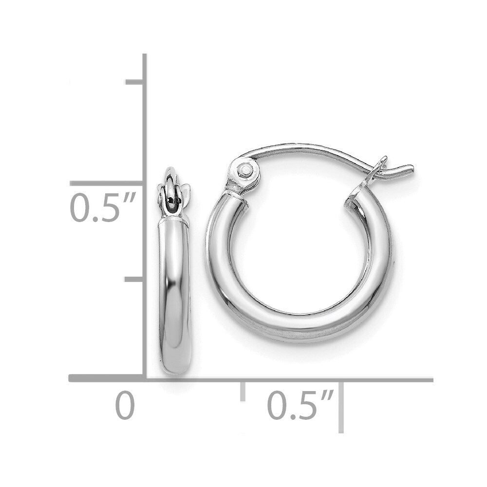 14k White Gold Polished 2x12mm Tube Hoop Earrings Gift for Women